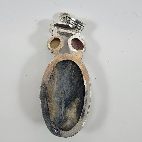 Handmade Silver Pendant with Picasso Jasper, Moonstone, Druzy & Pearl Accents - Picture 4 of 10